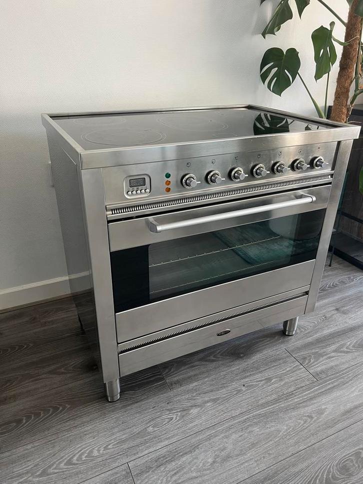 Boretti 90cm Inductie Fornuis, Witgoed en Apparatuur, Fornuizen, Gebruikt, Vrijstaand, Inductie, 5 kookzones of meer, 85 tot 90 cm