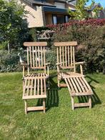 Houten deckchairs, Tuin en Terras, Tuinstoelen, Ophalen, Gebruikt, Teakhout, Verstelbaar