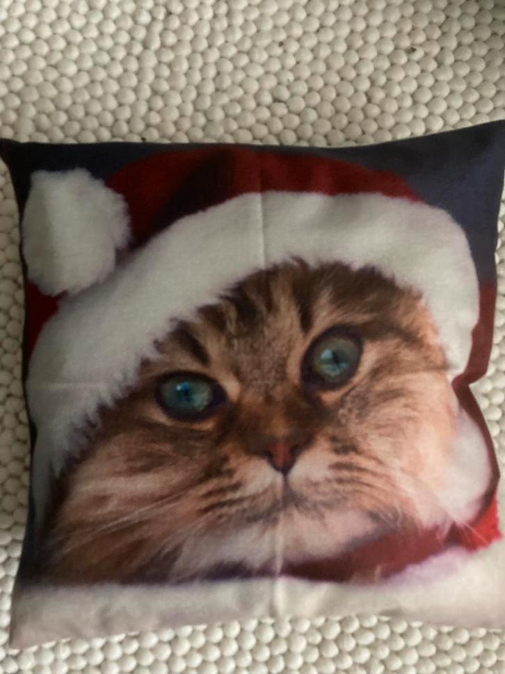 Kat cypers kerstmuts kerst print kussenhoes kerstster Nieuw., Diversen, Kerst, Nieuw, Ophalen of Verzenden