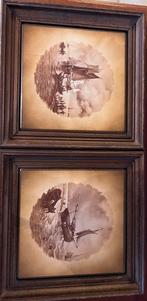 2 Tegels met Schip, 16x17 cm, Antiek en Kunst, Kunst | Etsen en Gravures, Ophalen of Verzenden