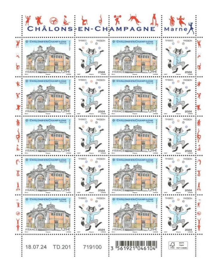 Jaar 2024 Compleet vel Het Circustheater Châlons-en-Champagn, Postzegels en Munten, Postzegels | Europa | Frankrijk, Postfris