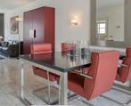 Moderne Eettafel RVS - Eiken blad met comfort leren stoelen., Huis en Inrichting, Tafels | Eettafels, Ophalen, 100 tot 150 cm