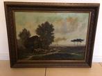 Antiek schilderij met landschap en schapen, Antiek en Kunst, Ophalen of Verzenden