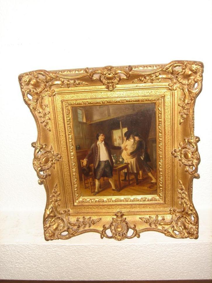 19th Century oil painting, Indoors scene, is signed., Antiek en Kunst, Kunst | Schilderijen | Klassiek, Ophalen of Verzenden