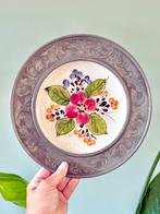 Vintage bloemen wandbord wanddecoratie met tinnen rand, Antiek en Kunst, Ophalen of Verzenden