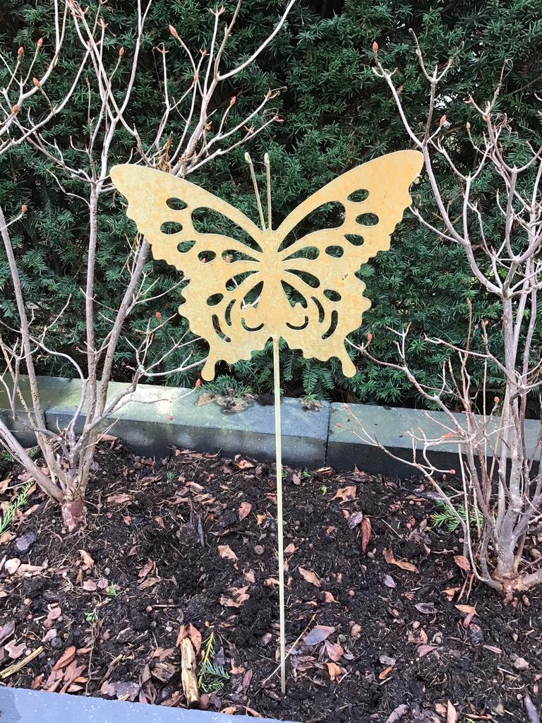 Roestige vlinder op hoge stang voor in plantenbak, Tuin en Terras, Ophalen, Nieuw