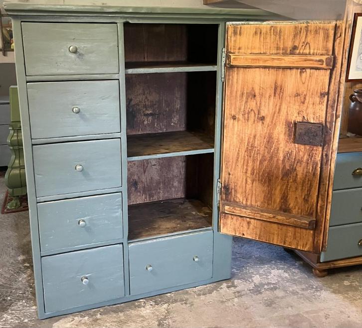 Oude houten grutterskast, spekkast, kruidenierskast, Antiek en Kunst, Antiek | Meubels | Kasten, Ophalen