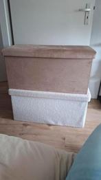 Opbergpoef 2 stuks teddy wit en taupe velvet, Ophalen of Verzenden, Gebruikt, Rond, Stof