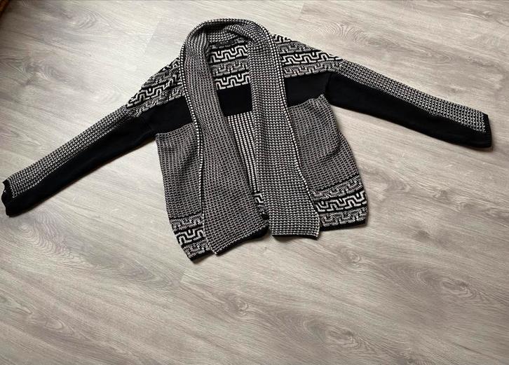 Gebreid zwart/wit vest, Kleding | Dames, Truien en Vesten, Zo goed als nieuw, Maat 36 (S), Zwart, Ophalen of Verzenden