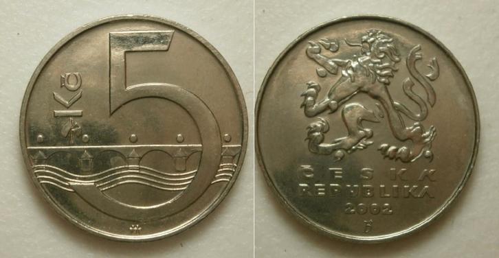 PD31279 Tsjechië 5 Korun 2002, Postzegels en Munten, Munten | Europa | Niet-Euromunten, Losse munt, Overige landen, Ophalen of Verzenden