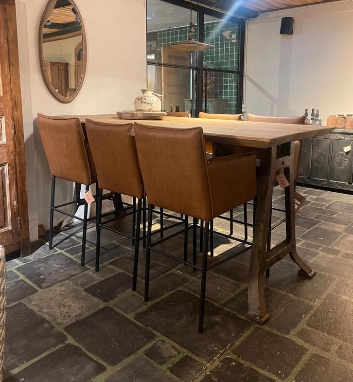 barkrukken set leer, Huis en Inrichting, Barkrukken, Nieuw, 60 tot 90 cm, Leer, 5 krukken of meer, Met voetsteun, Ophalen of Verzenden