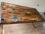 Houten keuken eettafel met stalen frame, Huis en Inrichting, Ophalen, 200 cm of meer, 50 tot 100 cm, Zo goed als nieuw