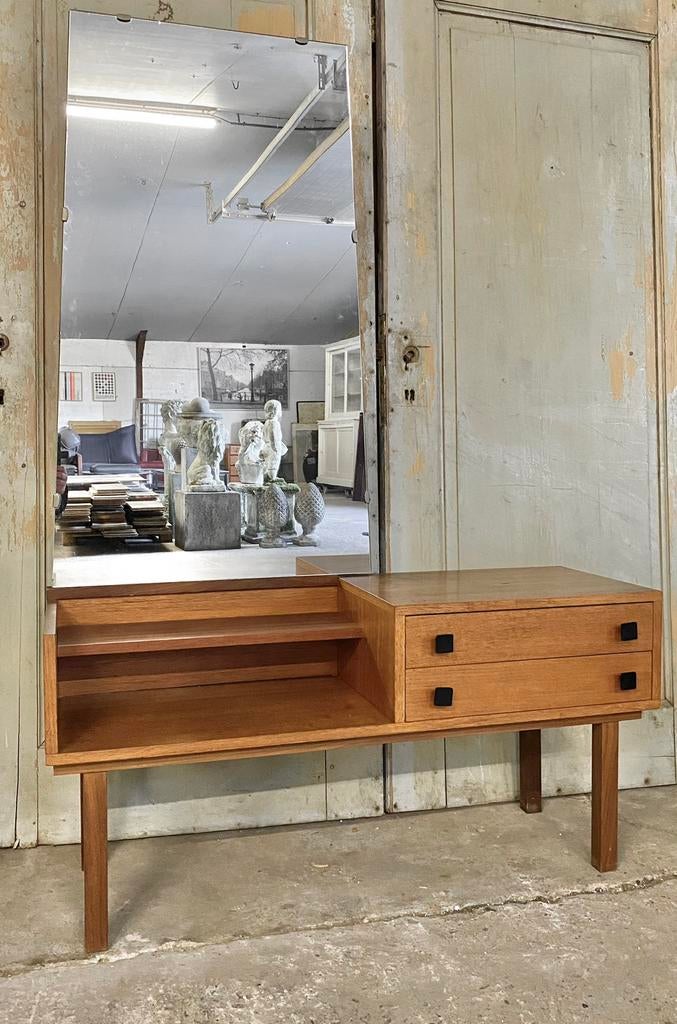 Vintage kaptafel (teakhout) met spiegel. Sixties. Design., Ophalen, Gebruikt, 100 tot 150 cm, -