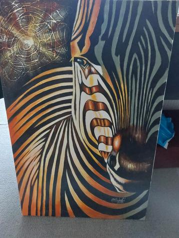Zebra Schilderij uit Zanzibar - 92x60 cm beschikbaar voor biedingen