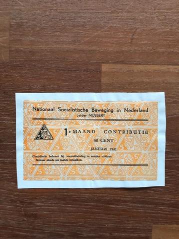 NSB 1941 Betaalbon contributie voor Januari 1941 beschikbaar voor biedingen