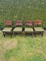 Set van 6 houten stoelen met groene zitting, Huis en Inrichting, Ophalen of Verzenden