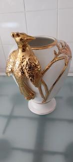 Witte vaas met gouden vogel, Ophalen, Gebruikt, Wit, Aardewerk of Porselein