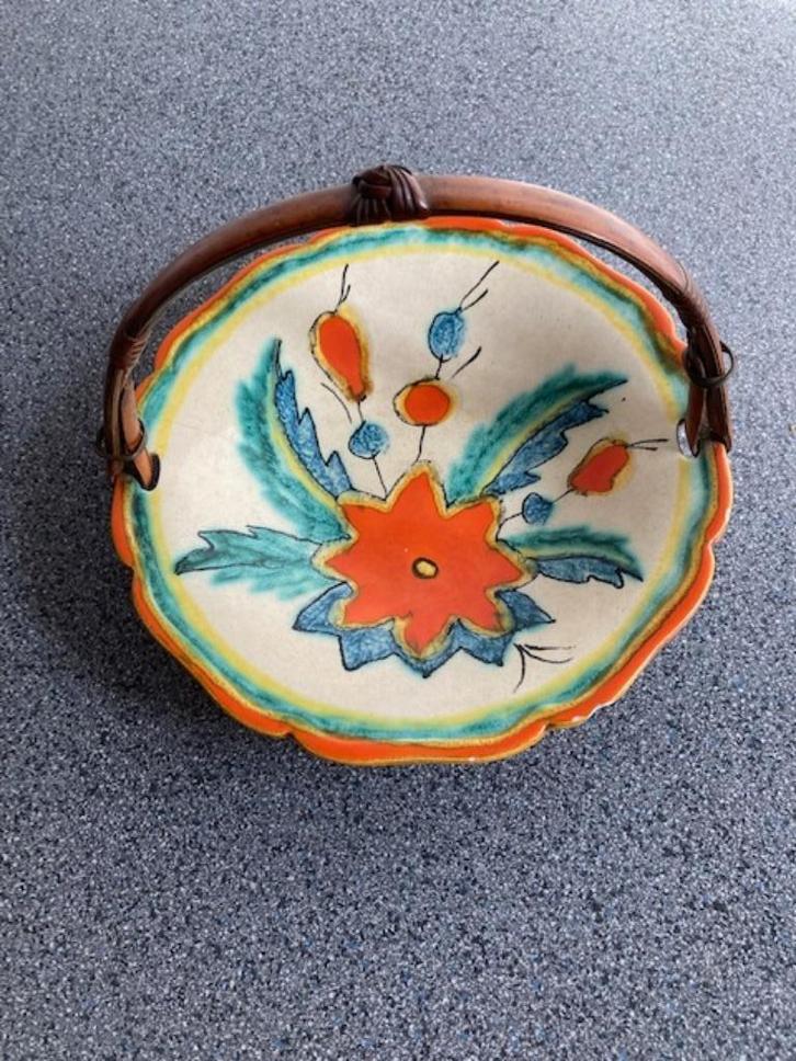 kleurig ANTIEK schaaltje handgeschilderd bamboe hengsel, Antiek en Kunst, Antiek | Keramiek en Aardewerk, Ophalen of Verzenden