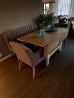 eetkamertafel met bank en stoelen., Ophalen, Gebruikt, 100 tot 150 cm, Landelijke stijl (Riviera Maison style)