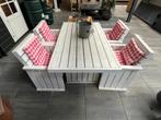 Tuin tafel wit + 4 stoelen (150x85x65)LxBxH, Ophalen, Zo goed als nieuw, Rechthoekig, Hout