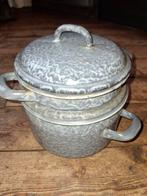 Mooie Emaille Stoompan Grijs Gemarmerd, Ophalen of Verzenden