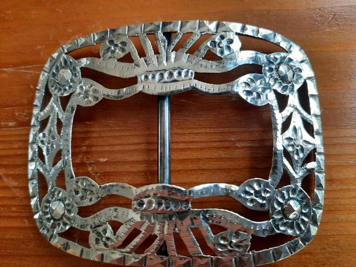 Vintage Zilveren Riemgesp met Bloemmotief, Antiek en Kunst, Antiek | Goud en Zilver, Ophalen of Verzenden