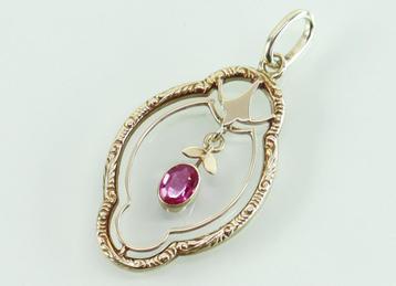Gouden hanger roze saffier Hermann Siersbøl Denemarken  beschikbaar voor biedingen