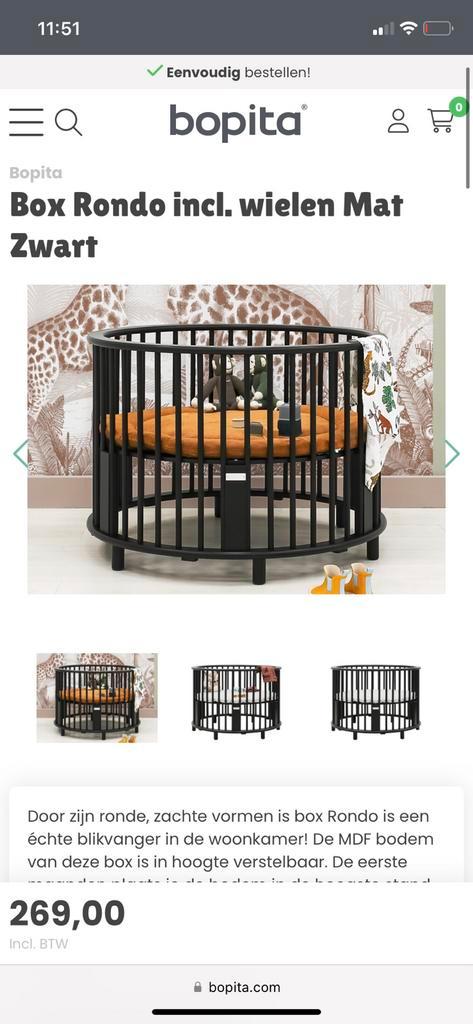Bopita box rond zwart, Kinderen en Baby's, Boxen, Zo goed als nieuw, Rond, Boxkleed, Ophalen