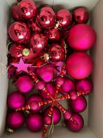 Kerstballen fuchsia roze glas, Ophalen, Gebruikt