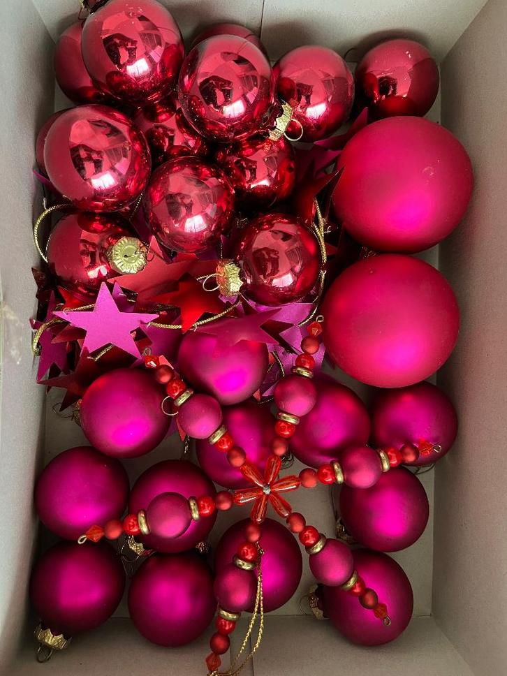 Kerstballen fuchsia roze glas, Diversen, Kerst, Gebruikt, Ophalen