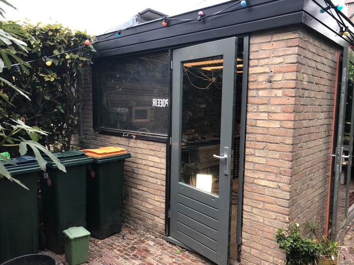 Schuurdeur met dubbel glas RAL 7010 - 87,5x210, Tuin en Terras, Bergingen en Tuinkasten, Zo goed als nieuw, Overige typen, Hout