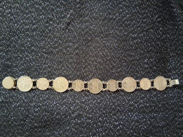Zilveren muntarmband van Nederland/Indië 1941 t/m 1945, Sieraden, Tassen en Uiterlijk, Armbanden, Gebruikt, Zilver, Zilver, Ophalen of Verzenden