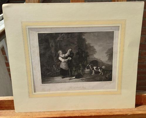 De Flirtende Jager / Der schäkernde Jäger, 1850 litho, Antiek en Kunst, Kunst | Etsen en Gravures, Verzenden