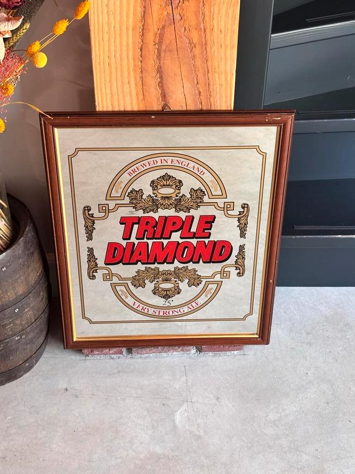 Triple Diamond Reclamespiegel, Antiek en Kunst, Antiek | Spiegels, Minder dan 50 cm, Minder dan 100 cm, Vierkant, Ophalen of Verzenden