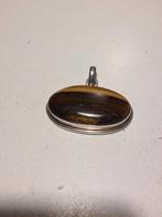 zilveren hanger met tijgers oog, Verzenden, Zo goed als nieuw, Met edelsteen, Zilver