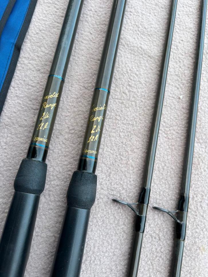 2 x specialist range handgebouwde vlemmix hengels 12ft 2lb, Watersport en Boten, Hengelsport | Karpervissen, Zo goed als nieuw