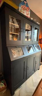 Handgemaakte zwarte buffetkast met gouden details, Ophalen, Gebruikt, 150 tot 200 cm, 25 tot 50 cm