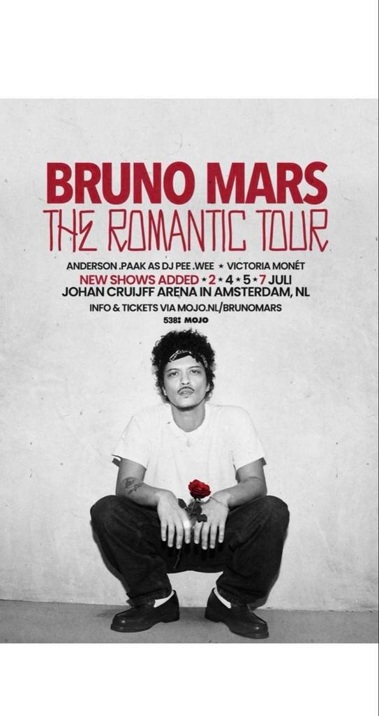 2 Bruno Mars tickets, Tickets en Kaartjes, Theater | Cabaret en Komedie, Twee personen