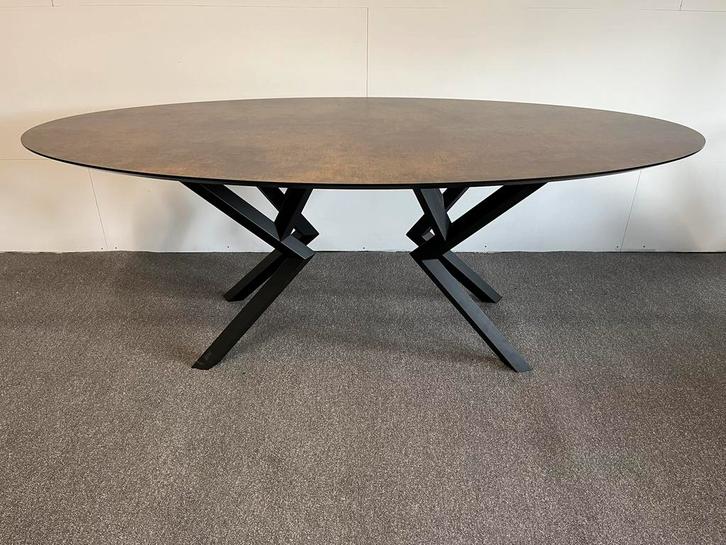 Ovale eettafel HPL roest 200x100, Huis en Inrichting, Tafels | Eettafels, Zo goed als nieuw, 100 tot 150 cm, 200 cm of meer, Vijf personen of meer