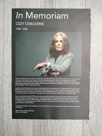 Ozzy Osbourne in memoriam 1 pagina RecordZine 12 aug '25 beschikbaar voor biedingen