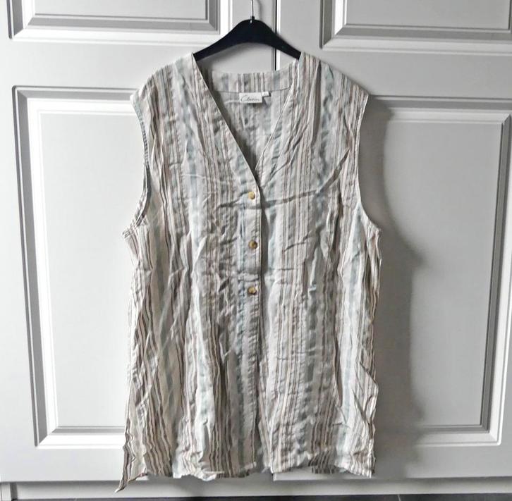 Classics vintage gilet linnen mix maat 42 creme taupe blauw, Kleding | Dames, Blouses en Tunieken, Gedragen, Maat 42/44 (L), Beige