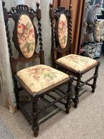 Antieke Eetstoelen met Engels Bloempatroon, Huis en Inrichting, Stoelen, Gebruikt, Twee, Bruin, Art nouveau