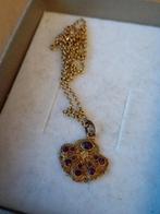 Antieke gouden ketting met gouden hanger met 11 amethisten, Sieraden, Tassen en Uiterlijk, Antieke sieraden, Ophalen of Verzenden