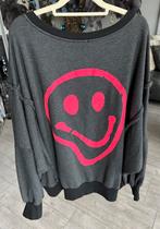 Oversized trui, grijs/zwart met neon roze opdruk, nieuw, Zwart, Maat 42/44 (L), Nieuw, Issima