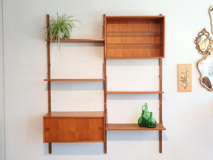 Deens vintage wandsysteem teak, Huis en Inrichting, Kasten | Wandmeubels, Gebruikt, 200 cm of meer, 150 tot 200 cm, 25 tot 50 cm