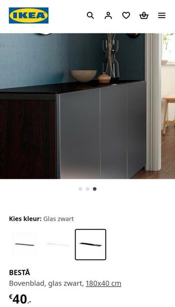 Ikea Besta bovenblad glas zwart 180x40cm zgan - afbeelding 7