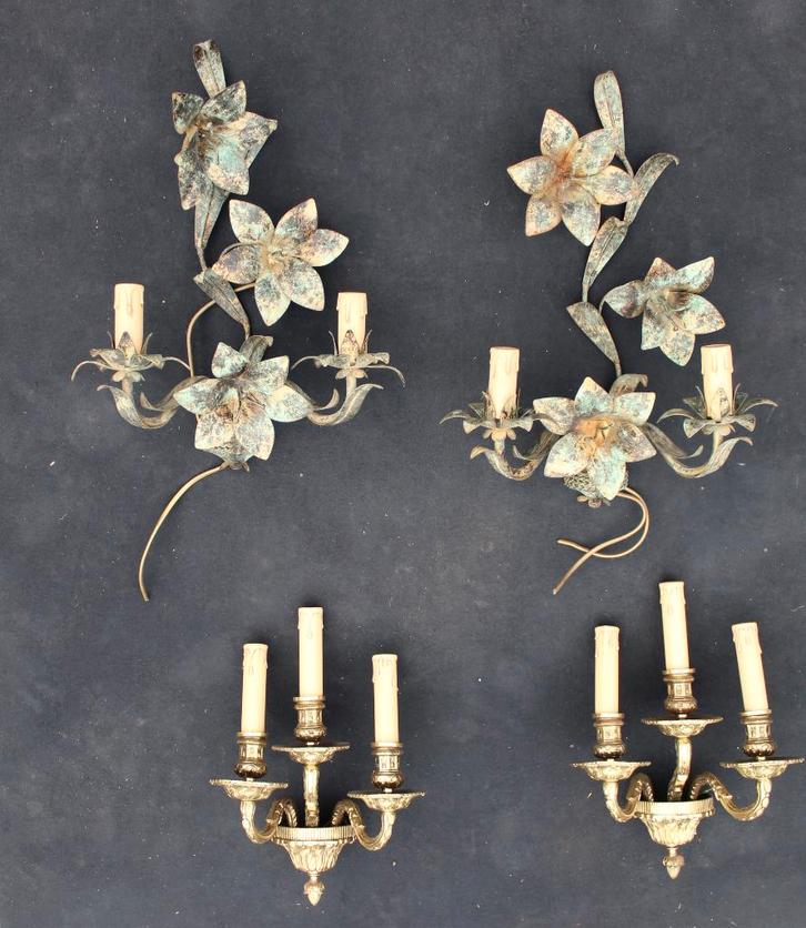 Stel bronzen en koperen electrische wandlusters., Huis en Inrichting, Lampen | Wandlampen, Nieuw, Overige materialen, Ophalen of Verzenden