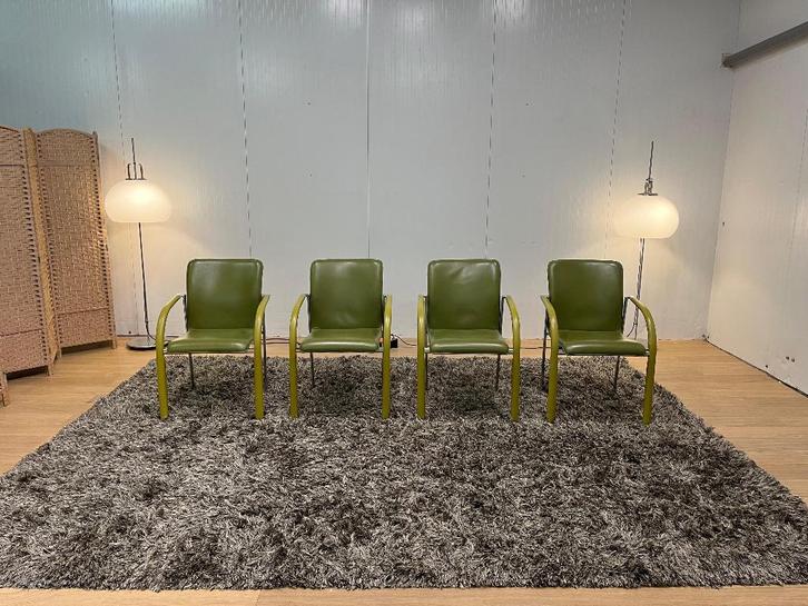 ZGAN Leolux Cimaronne Eetkamerstoelen Groen (4 stuks), Huis en Inrichting, Stoelen, Zo goed als nieuw, Vier, Leer, Overige kleuren