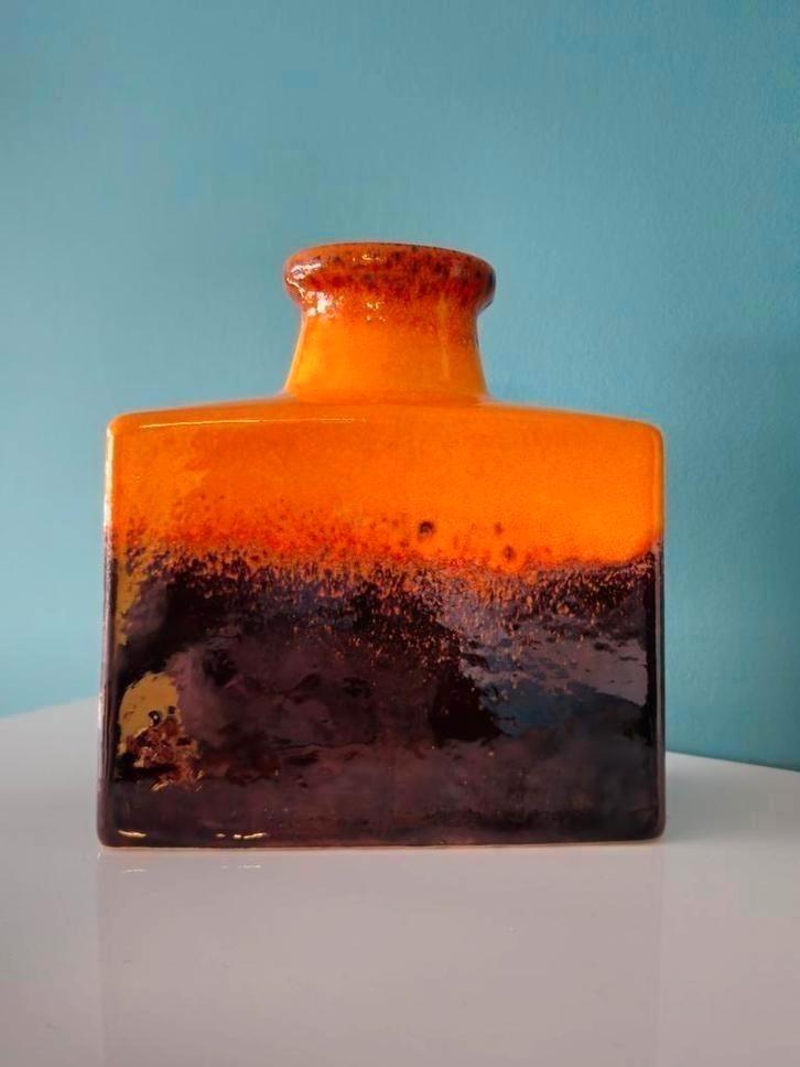 Vintage West Germany Scheurich Rechthoek Oranje Blokvaas, Huis en Inrichting, Woonaccessoires | Vazen, Zo goed als nieuw, Minder dan 50 cm
