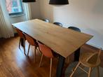 Eikenhouten 6p eettafel 220 met stalen poten, Ophalen, Gebruikt, Eikenhout, 200 cm of meer